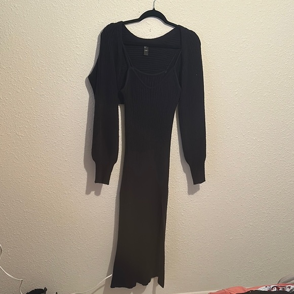 Cider Elegant Black Long Sleeve Dress and Cover - Picture 1 of 4